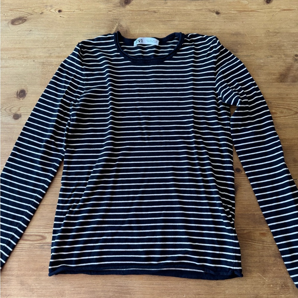 Zara Navy and White Striped Top